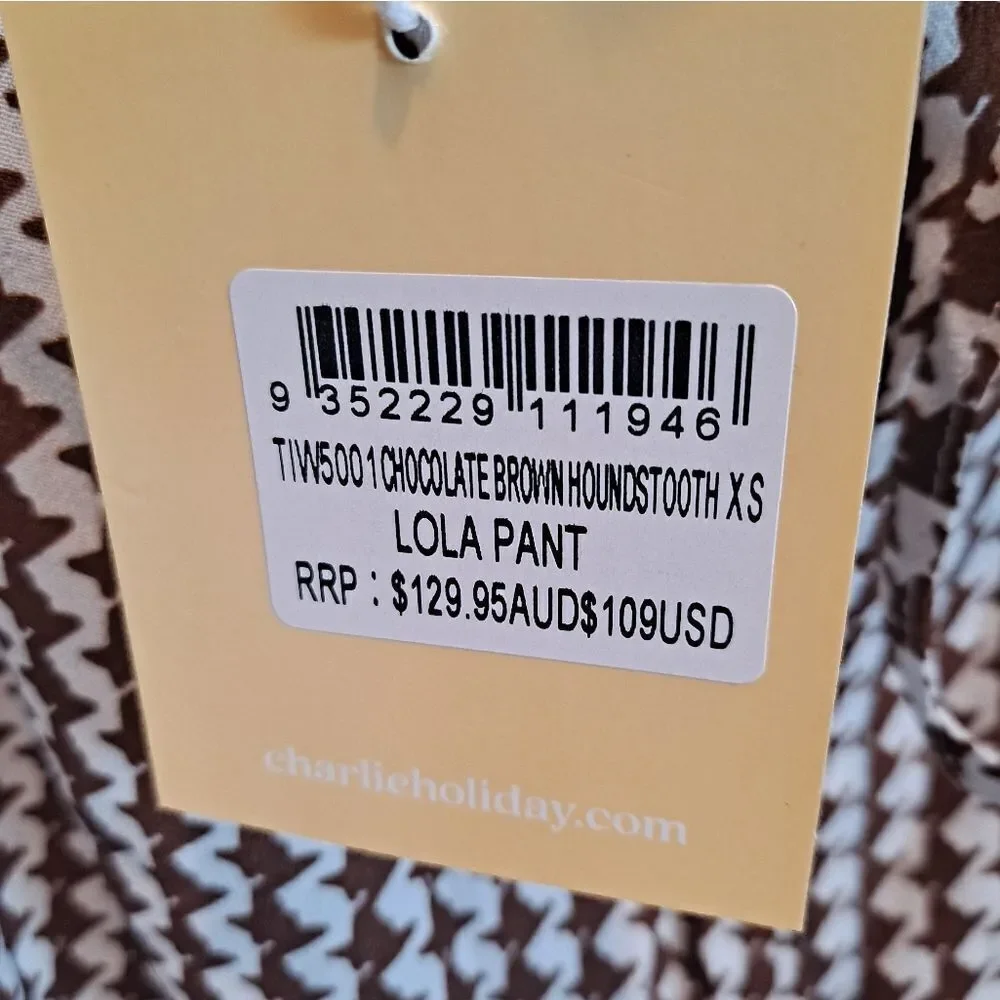 CHARLIE HOLIDAY LOLA HOUNDSTOOTH FLARE PANTS LINED SIZE XS/2